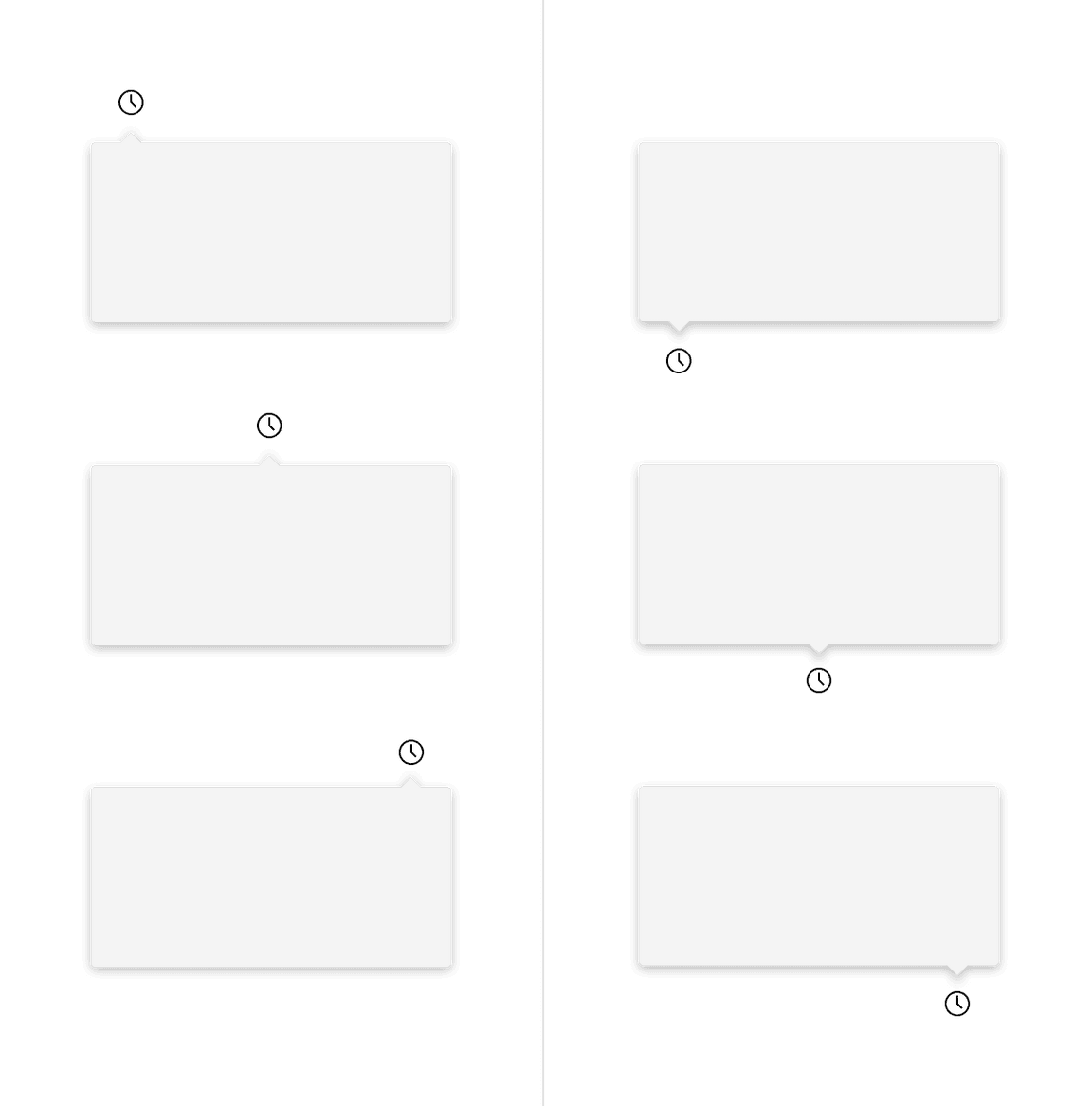 Caret tip popover top and bottom directions with left, center, and right alignments.